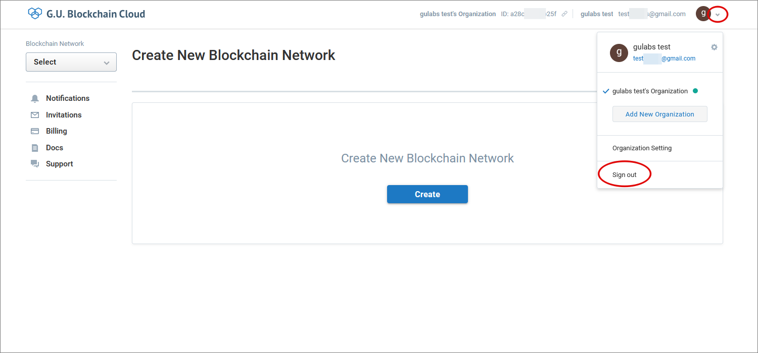 Create New Blockchain Network Sign out